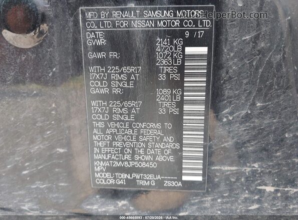 KNMAT2MV8JP508450 2018 NISSAN ROGUE Black Vista del compartimento del motor