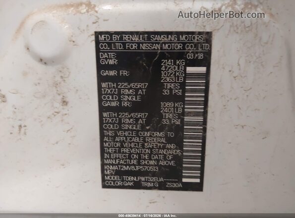 KNMAT2MV8JP570513 2018 NISSAN ROGUE White Engine compartment view