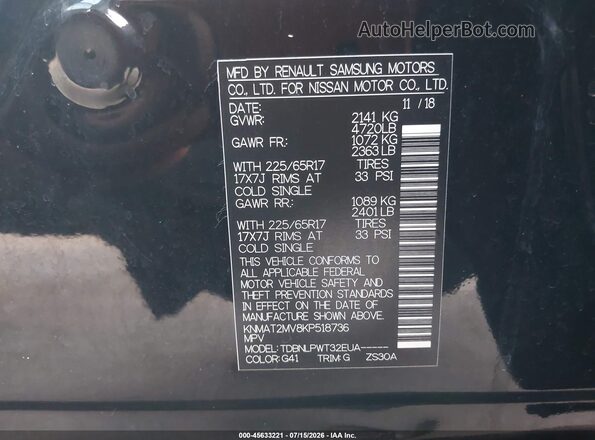 KNMAT2MV8KP518736 2019 NISSAN ROGUE Black Vista del compartimento del motor