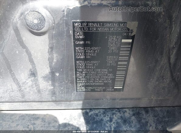 KNMAT2MV9GP688935 2016 NISSAN ROGUE Gray Widok komory silnika