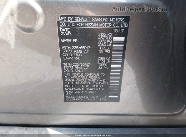KNMAT2MV9HP572149 2017 NISSAN ROGUE Gray Շարժիչի բաժամունքի տեսք