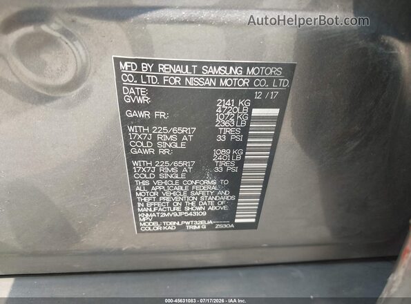 KNMAT2MV9JP543109 2018 NISSAN ROGUE Gray Vista del compartimento del motor