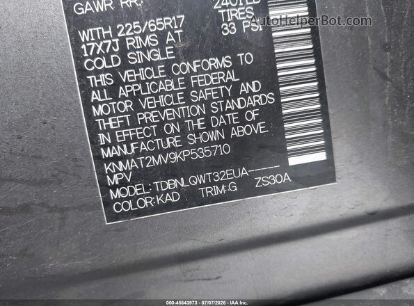 KNMAT2MV9KP535710 2019 NISSAN ROGUE Gray წინა ხედი