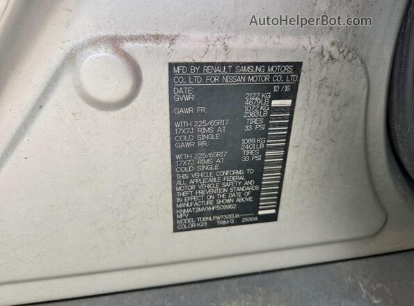 KNMAT2MVXHP509982 2017 NISSAN ROGUE Silver Vista de la etiqueta del VIN
