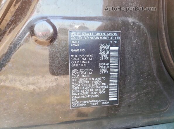 KNMAT2MVXHP522280 2017 NISSAN ROGUE Charcoal VIN კოდის სტიკერის ხედი