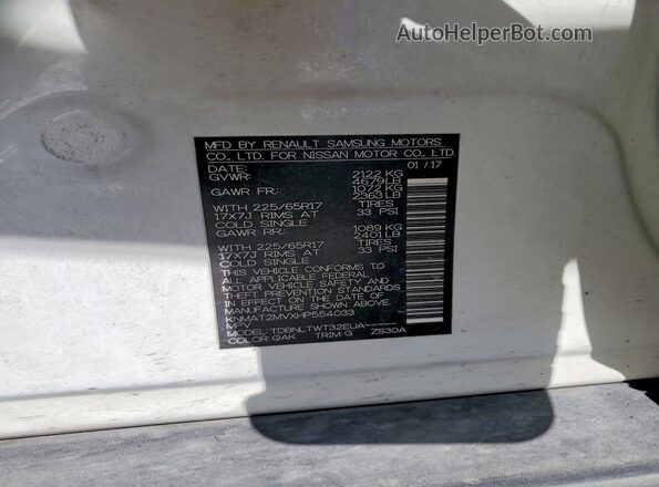 KNMAT2MVXHP554033 2017 NISSAN ROGUE White Vista del compartimento del motor
