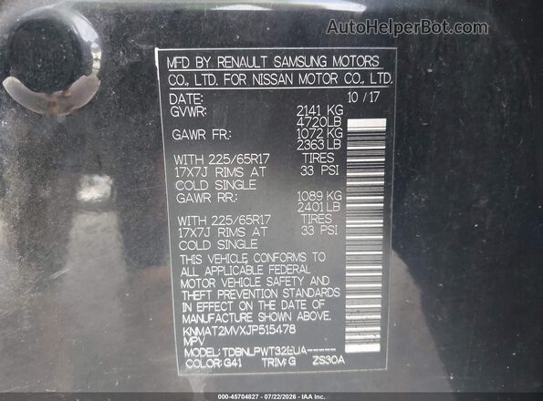 KNMAT2MVXJP515478 2018 NISSAN ROGUE Black Widok komory silnika