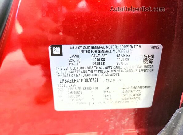 LRBAZLR41PD036721 2023 BUICK ENVISION Burgundy VIN sticker view