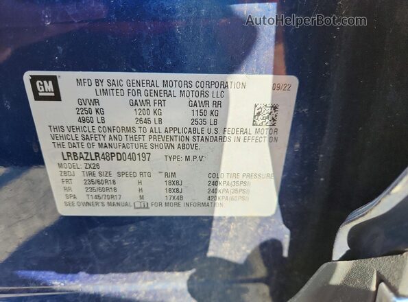 LRBAZLR48PD040197 2023 BUICK ENVISION Blue VIN կոդի պիտակի տեսք