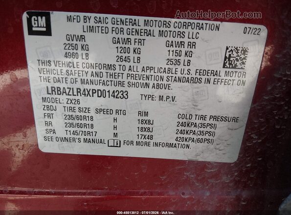 LRBAZLR4XPD014233 2023 BUICK ENVISION Burgundy Вид підкапотного простору