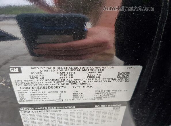 LRBFX1SA5JD008279 2018 BUICK ENVISION Charcoal VIN sticker view