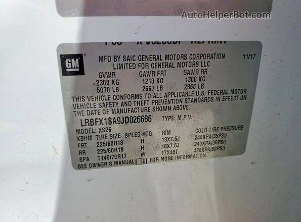 LRBFX1SA9JD026686 2018 BUICK ENVISION White Widok naklejki z numerem VIN