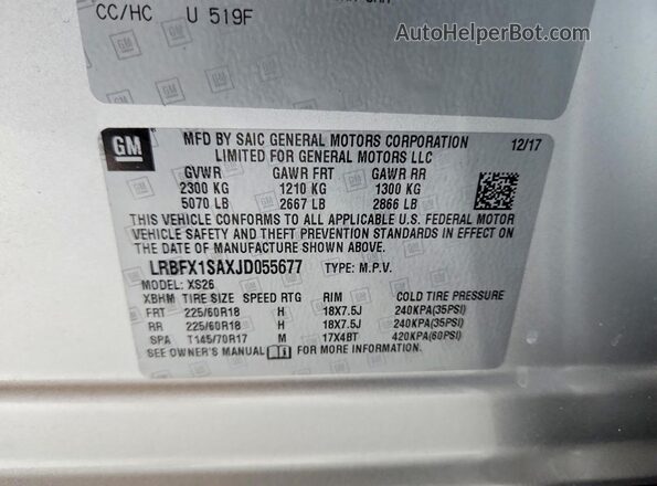 LRBFX1SAXJD055677 2018 BUICK ENVISION Silver Vista interior de 360 grados