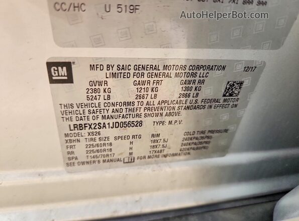 LRBFX2SA1JD056528 2018 BUICK ENVISION Silver Vista del compartimento del motor