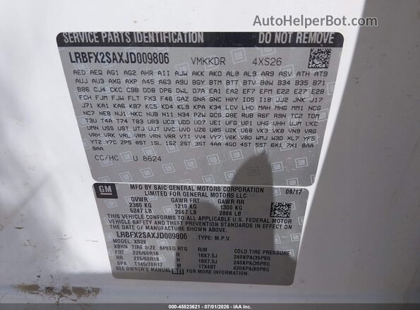 LRBFX2SAXJD009806 2018 BUICK ENVISION White Շարժիչի բաժամունքի տեսք