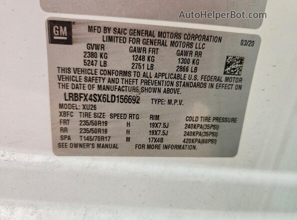 LRBFX4SX6LD156692 2020 BUICK ENVISION White Панорамний вид салону 360°