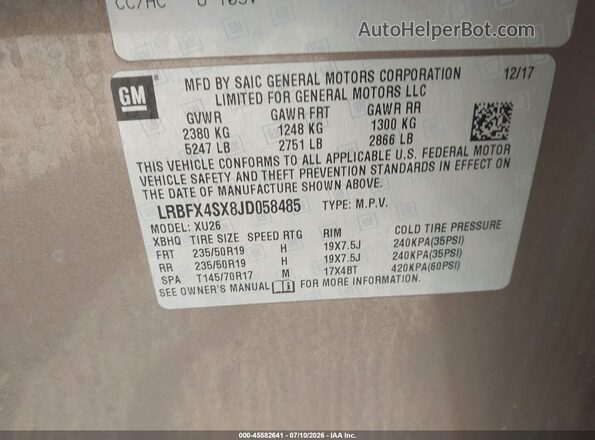 LRBFX4SX8JD058485 2018 BUICK ENVISION Gray Vista del compartimento del motor