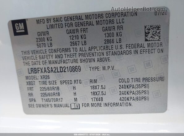 LRBFXASA2LD210869 2020 BUICK ENVISION White Շարժիչի բաժամունքի տեսք