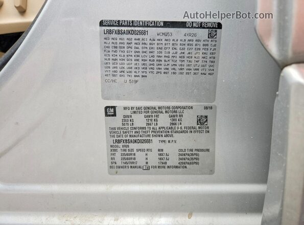LRBFXBSA0KD026681 2019 BUICK ENVISION Silver Вид підкапотного простору
