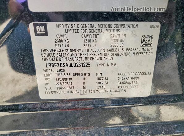 LRBFXBSA0LD231225 2020 BUICK ENVISION Black VIN կոդի պիտակի տեսք
