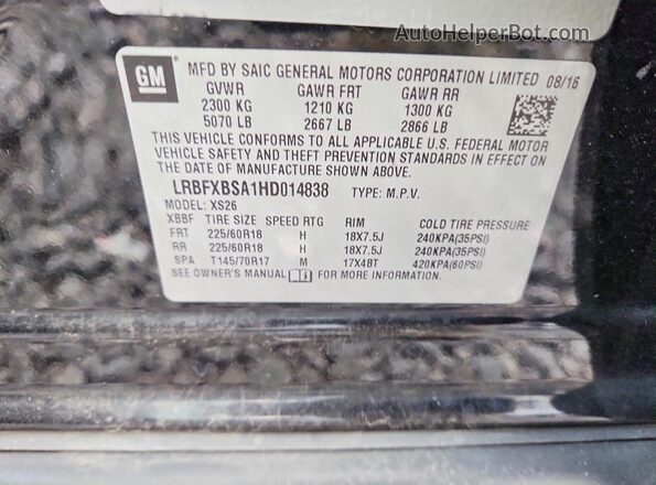 LRBFXBSA1HD014838 2017 BUICK ENVISION Black VIN կոդի պիտակի տեսք