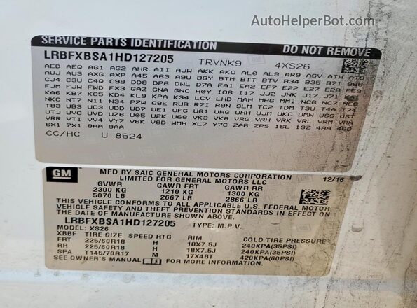 LRBFXBSA1HD127205 2017 BUICK ENVISION Белый Вид подкапотного пространства