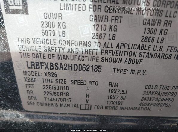 LRBFXBSA2HD062185 2017 BUICK ENVISION Black Engine compartment view
