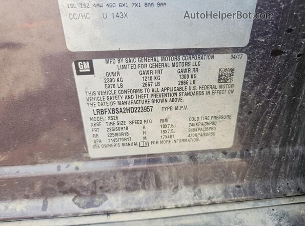 LRBFXBSA2HD223957 2017 BUICK ENVISION Purple Вид підкапотного простору