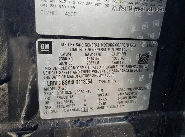 LRBFXBSA4LD113064 2020 BUICK ENVISION Blue VIN կոդի պիտակի տեսք