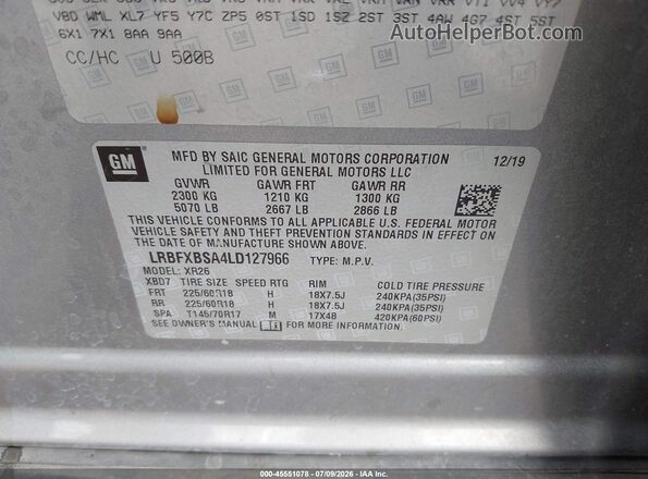 LRBFXBSA4LD127966 2020 BUICK ENVISION Gray Engine compartment view