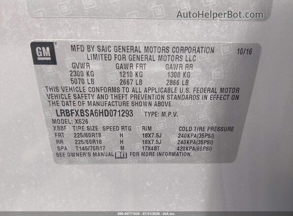 LRBFXBSA6HD071293 2017 BUICK ENVISION Silver Շարժիչի բաժամունքի տեսք