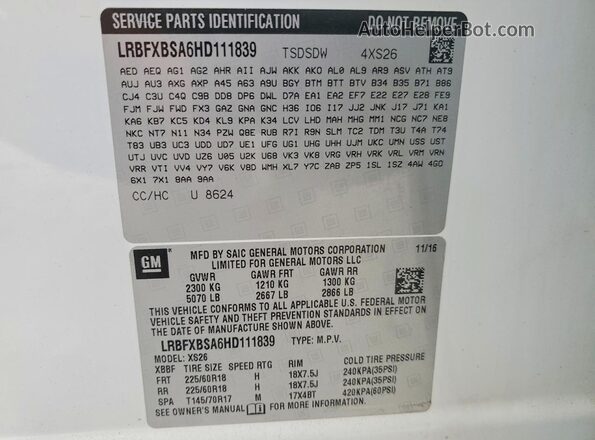 LRBFXBSA6HD111839 2017 BUICK ENVISION White Vista de la etiqueta del VIN