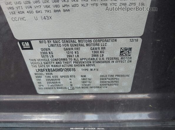 LRBFXBSA6HD126616 2017 BUICK ENVISION Gray Vista del compartimento del motor
