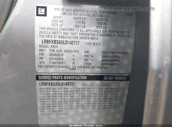 LRBFXBSA6LD148737 2020 BUICK ENVISION Gray Engine compartment view
