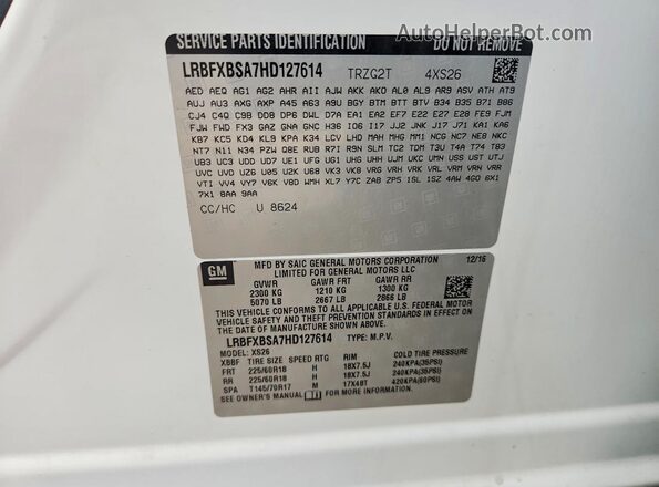 LRBFXBSA7HD127614 2017 BUICK ENVISION White Շարժիչի բաժամունքի տեսք