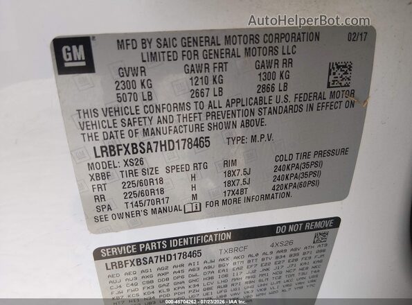 LRBFXBSA7HD178465 2017 BUICK ENVISION White Շարժիչի բաժամունքի տեսք