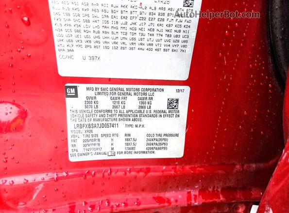 LRBFXBSA7JD057411 2018 BUICK ENVISION Red Вид підкапотного простору