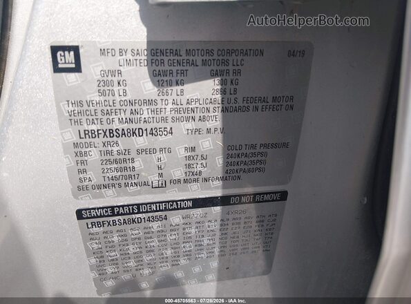 LRBFXBSA8KD143554 2019 BUICK ENVISION Silver Engine compartment view