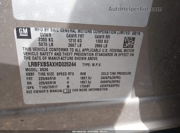 LRBFXBSAXHD026244 2017 BUICK ENVISION Brown Widok komory silnika