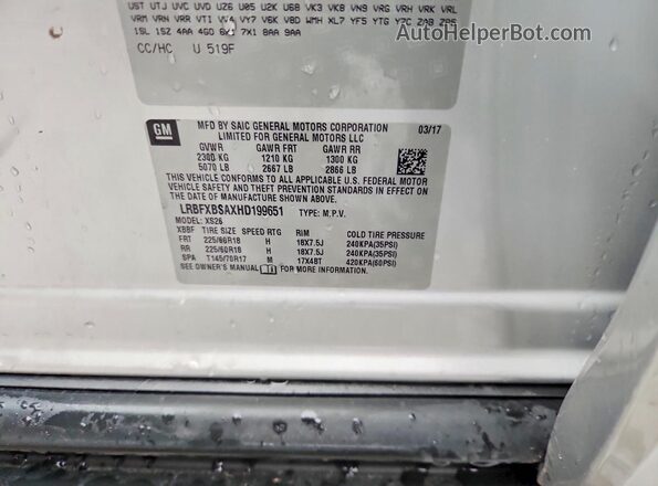 LRBFXBSAXHD199651 2017 BUICK ENVISION Silver Շարժիչի բաժամունքի տեսք