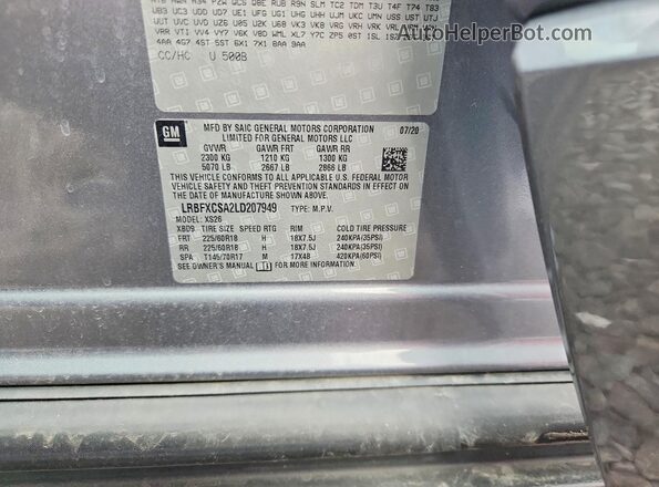 LRBFXCSA2LD207949 2020 BUICK ENVISION Gray Շարժիչի բաժամունքի տեսք
