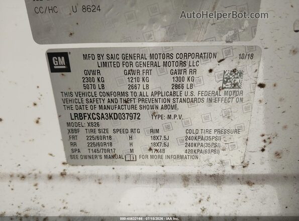 LRBFXCSA3KD037972 2019 BUICK ENVISION White Շարժիչի բաժամունքի տեսք