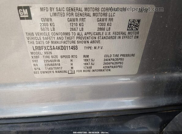 LRBFXCSA4KD011493 2019 BUICK ENVISION Gray Vista del compartimento del motor