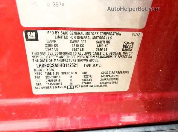 LRBFXCSA5HD142621 2017 BUICK ENVISION Red VIN կոդի պիտակի տեսք