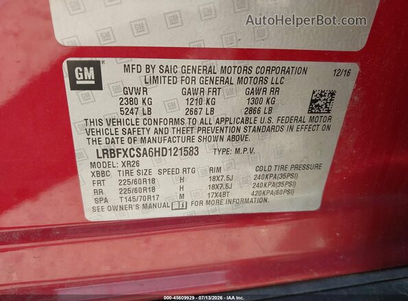 LRBFXCSA6HD121583 2017 BUICK ENVISION Красный Вид подкапотного пространства