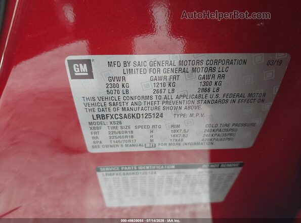 LRBFXCSA6KD125124 2019 BUICK ENVISION Red Շարժիչի բաժամունքի տեսք
