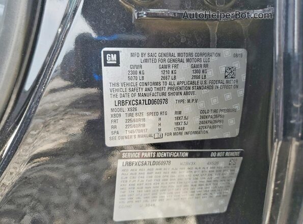 LRBFXCSA7LD060978 2020 BUICK ENVISION Black Вид наклейки з VIN-кодом