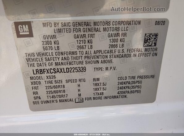 LRBFXCSAXLD225339 2020 BUICK ENVISION Белый Вид подкапотного пространства
