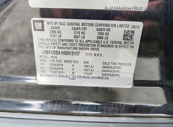 LRBFXDSA1HD013197 2017 BUICK ENVISION Black Vista de la etiqueta del VIN