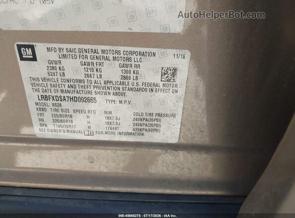 LRBFXDSA7HD092665 2017 BUICK ENVISION Brown ძრავის განყოფილების ხედი